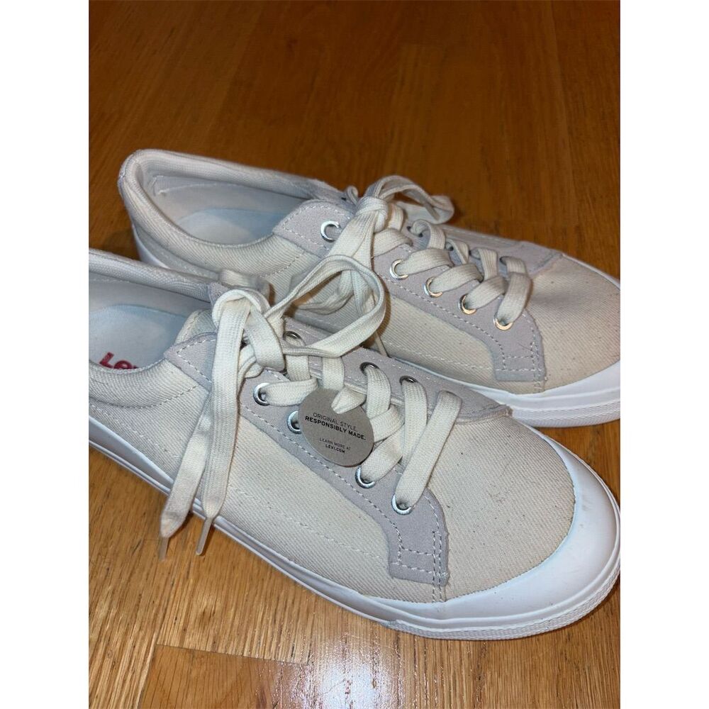 Levi's Women's Beige Canvas Sneakers Size 9 Standard Casual Lace-Up Shoes - Picture 2 of 11